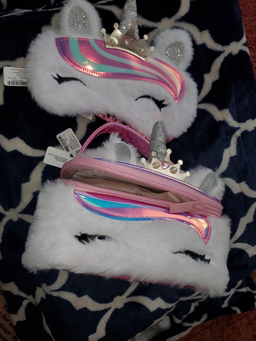 Unicorn Plush Kids Assessories Case and Eye Mask Set - Pink White